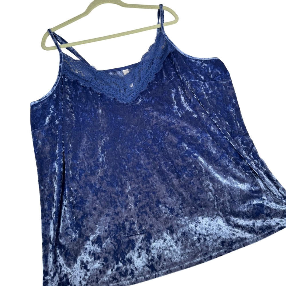 Crushed Velvet Lace-Trim Cami in Deep Blue
